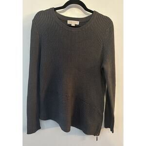 Michael Kors Asymmetric Sweater Size XL Gray Ribbed Pullover Side Zipper